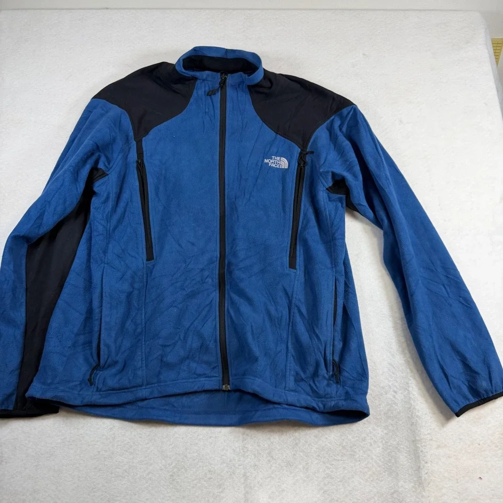 The North Face Mens Blue Black Fleece Full Zip Jacket XXL Shoulder Overlays